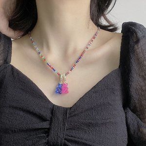 Cute candy jelly bear colorful beaded necklace